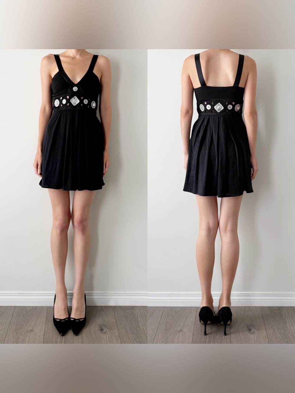 Y2K Marciano black 100% silk babydoll mini dress